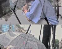 雨天街边伤感女生撑伞细节高清图片