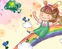 六一儿童节精选彩虹滑滑梯的女孩童话梦幻插画壁纸图片
