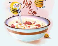 与小蜜蜂一起熬腊八粥庆祝腊八的可爱插画图片
