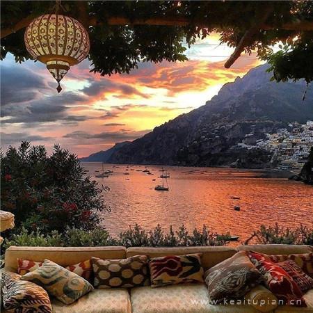 意大利夕阳灯 城市夜晚的灯光的唯美图片