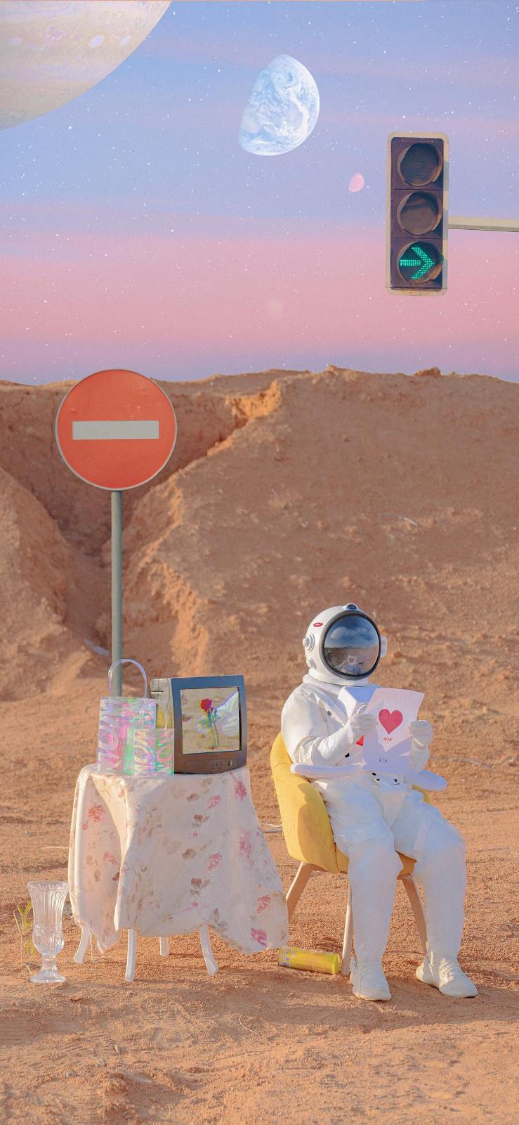 唯美意境手机壁纸图片|宇航员的浪漫从一朵花开始