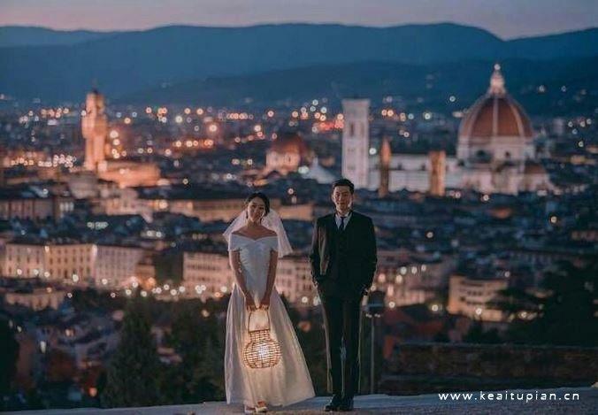 法式婚纱摄影浪漫夕阳落日唯美气息的情侣图片