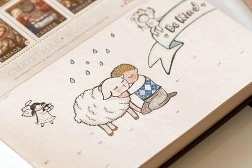 趣味可爱的手账本绘画唯美意境背景图片