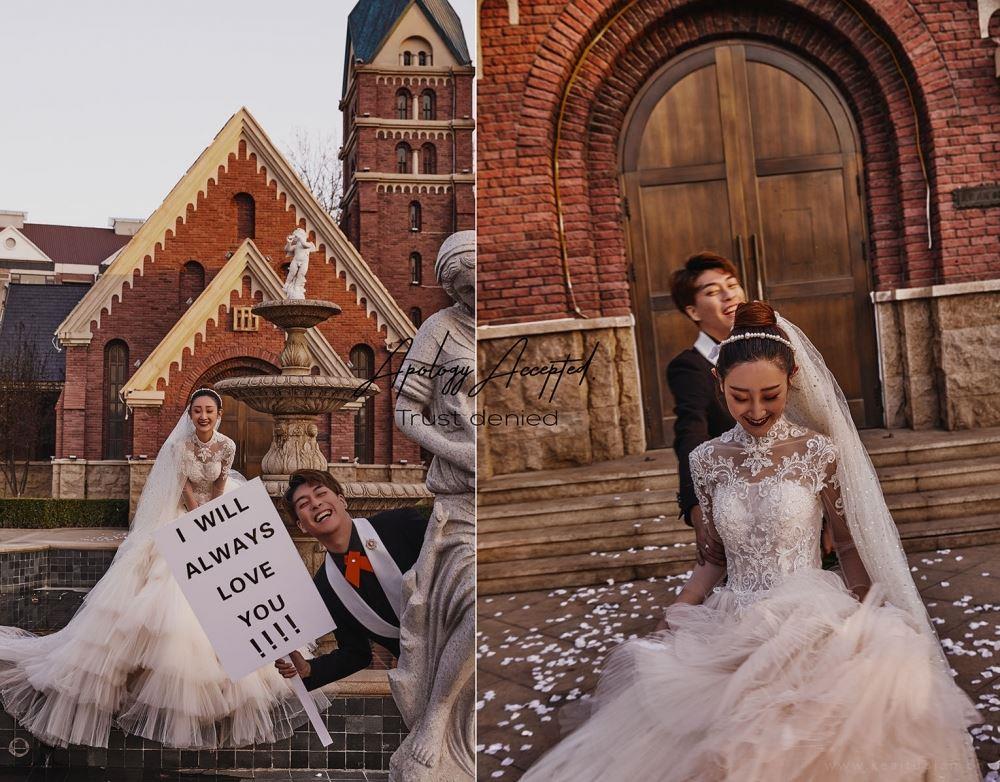 欧式教堂唯美复古婚纱照图片