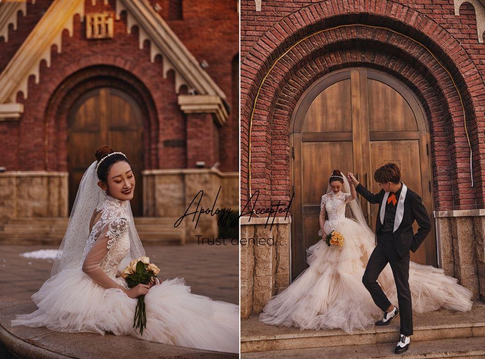 欧式教堂唯美复古婚纱照图片