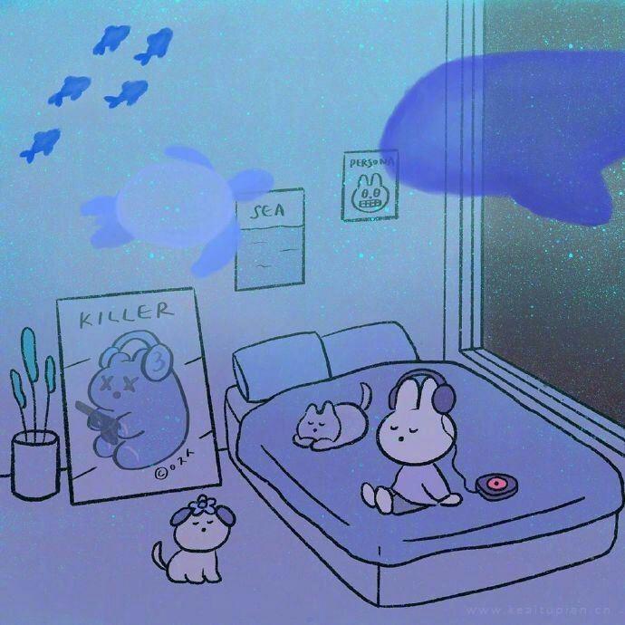最新卡通动画萌兔深海唯美意境好看背景图片