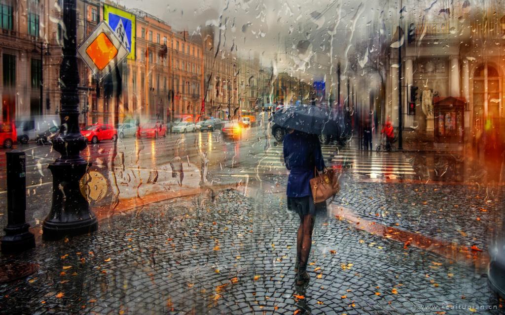 一起撑伞走过圣彼得堡的雨天图片壁纸大全