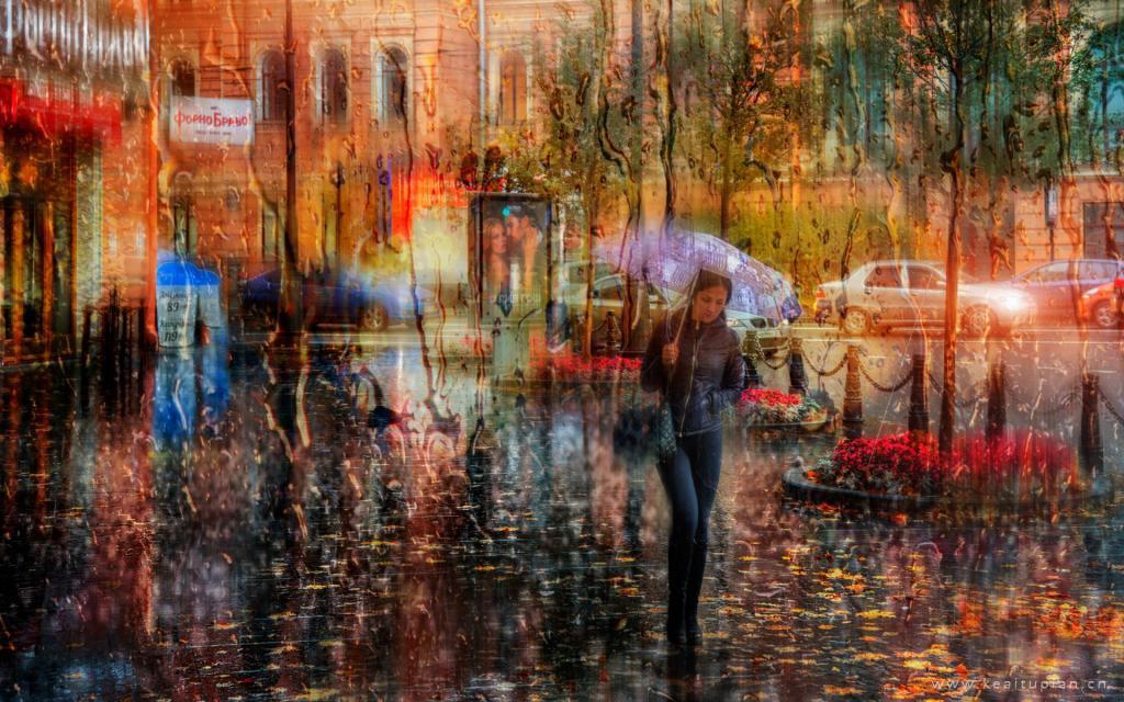一起撑伞走过圣彼得堡的雨天图片壁纸大全