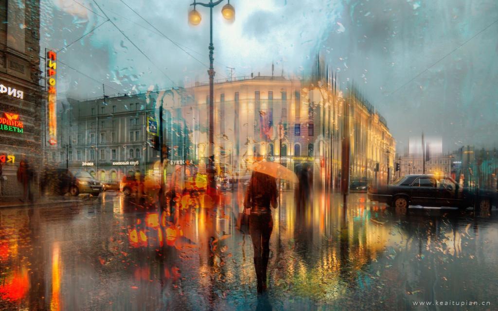 一起撑伞走过圣彼得堡的雨天图片壁纸大全