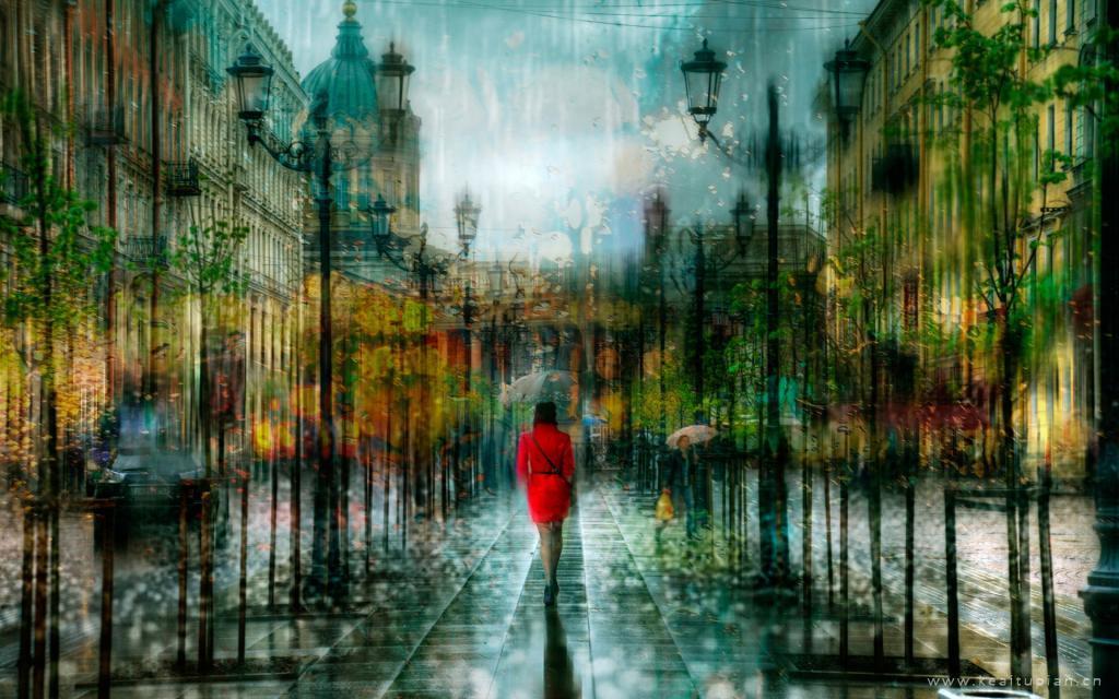 一起撑伞走过圣彼得堡的雨天图片壁纸大全