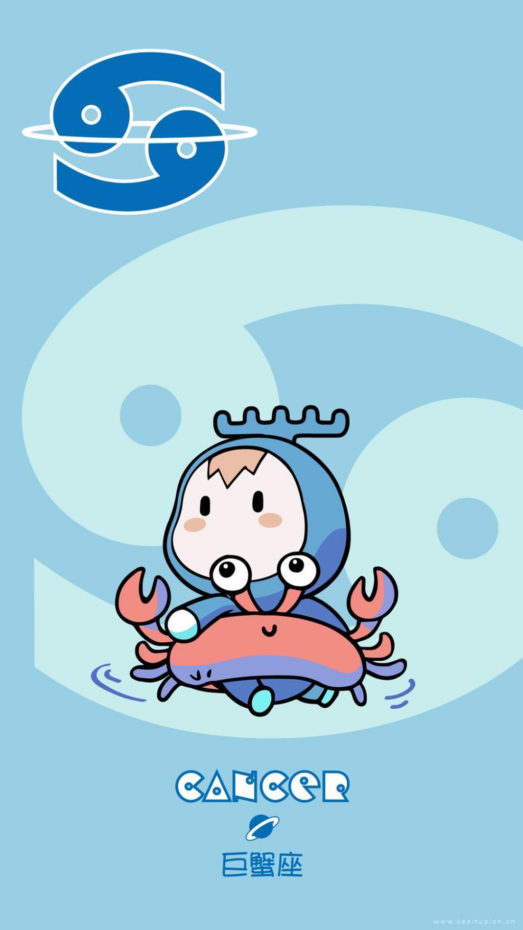 戴着螃蟹游泳圈的小孩可爱卡通巨蟹座符号图片