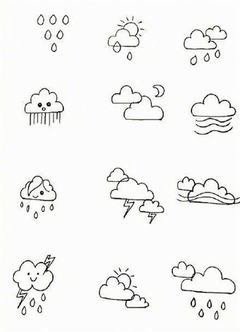 超可爱小清新的天气素材简笔画图片