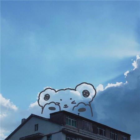 可爱的带手绘萌萌的风景 入夜晚风和有点惬意的蓝色夏天图片