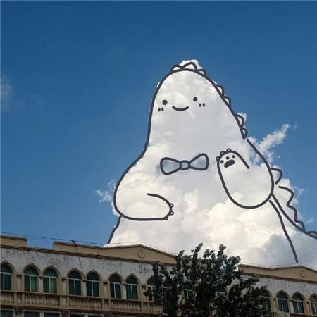 可爱的带手绘萌萌的风景 入夜晚风和有点惬意的蓝色夏天图片