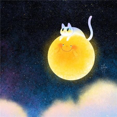 中秋节赏月的卡通月亮空间 喜欢的事自然可以坚持图片