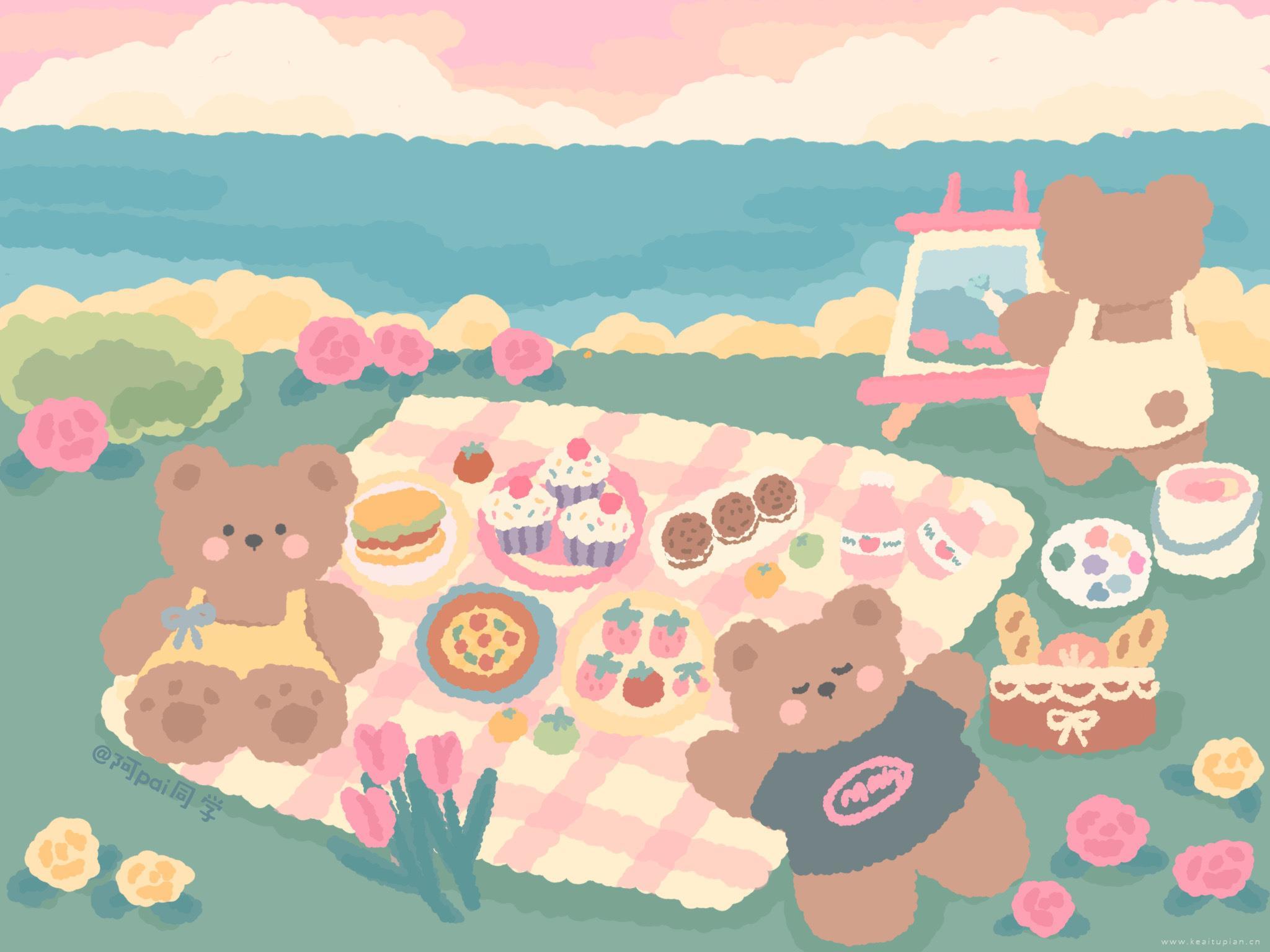 好看熊熊子的秋天少女心可爱iPad图片桌面壁纸