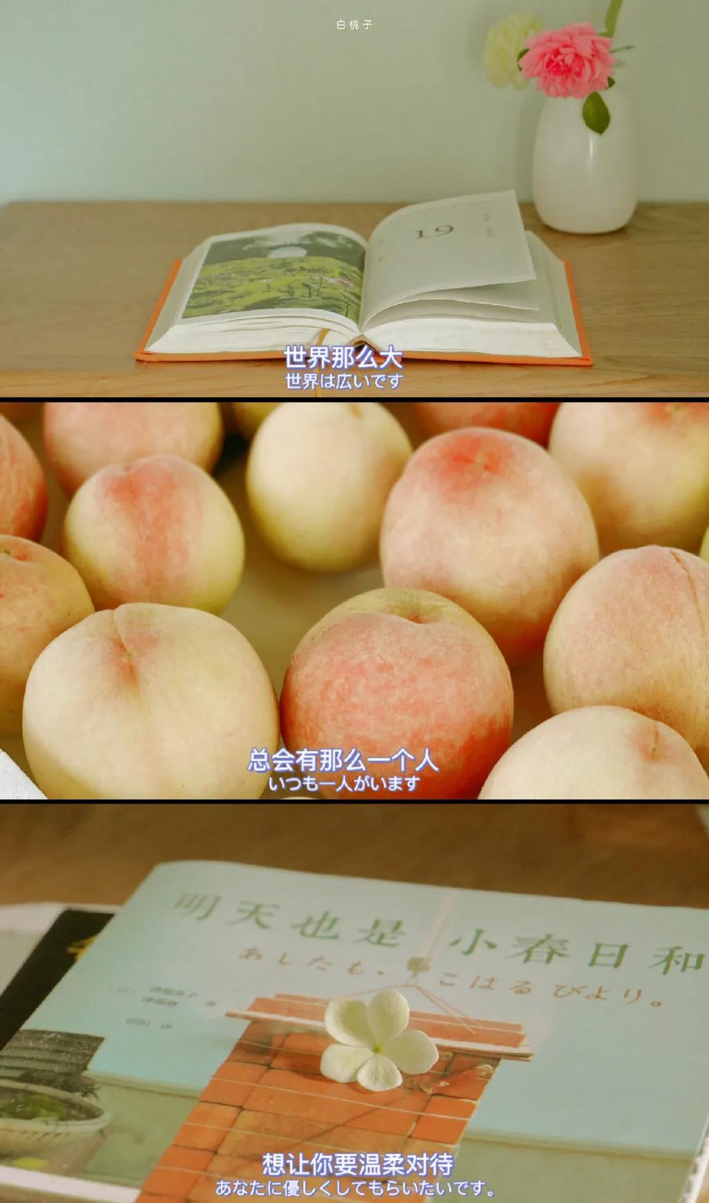 白桃子唯美小清新三格文字手机壁纸图片