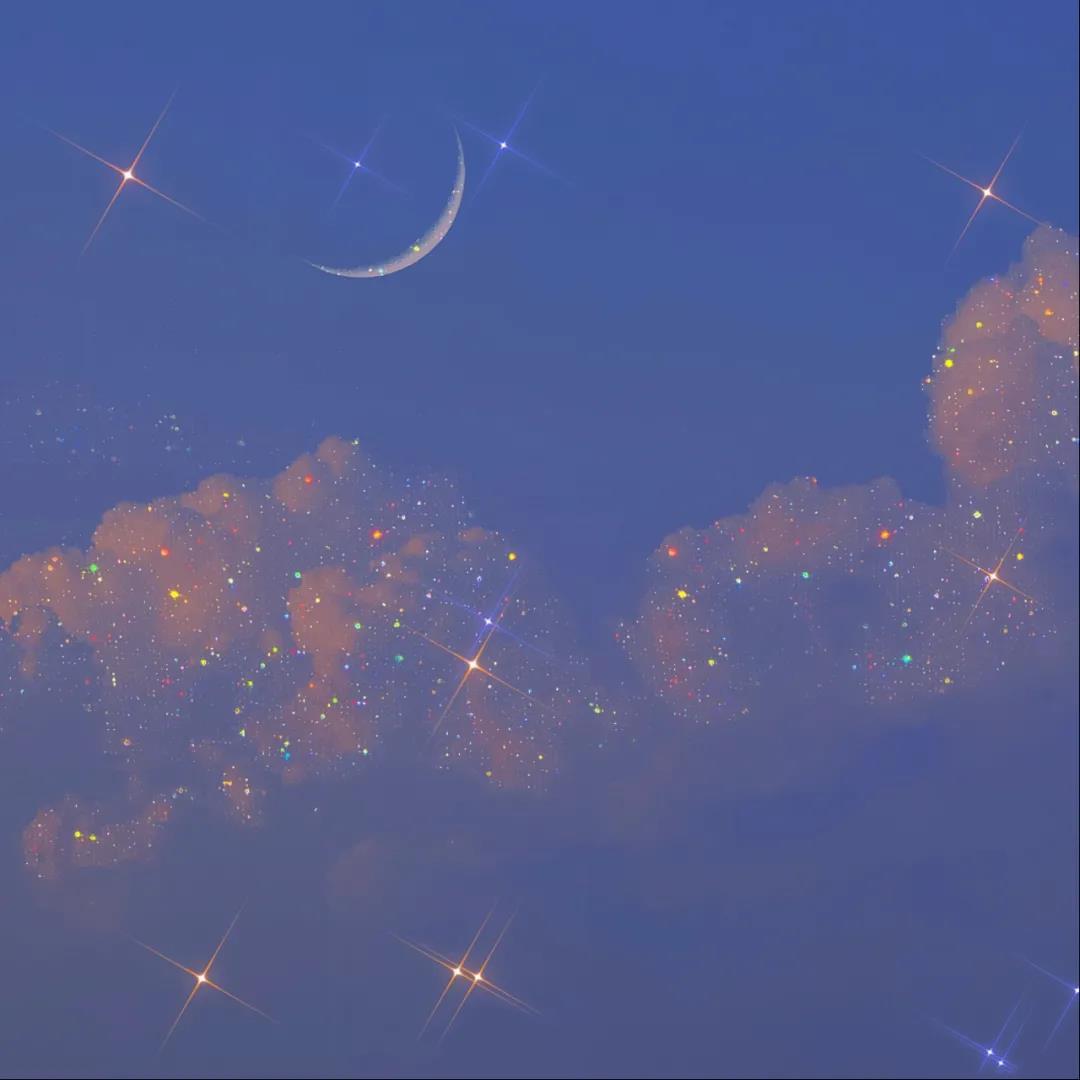 月亮弯弯星星闪闪，唯美梦幻星空朋友圈壁纸图片