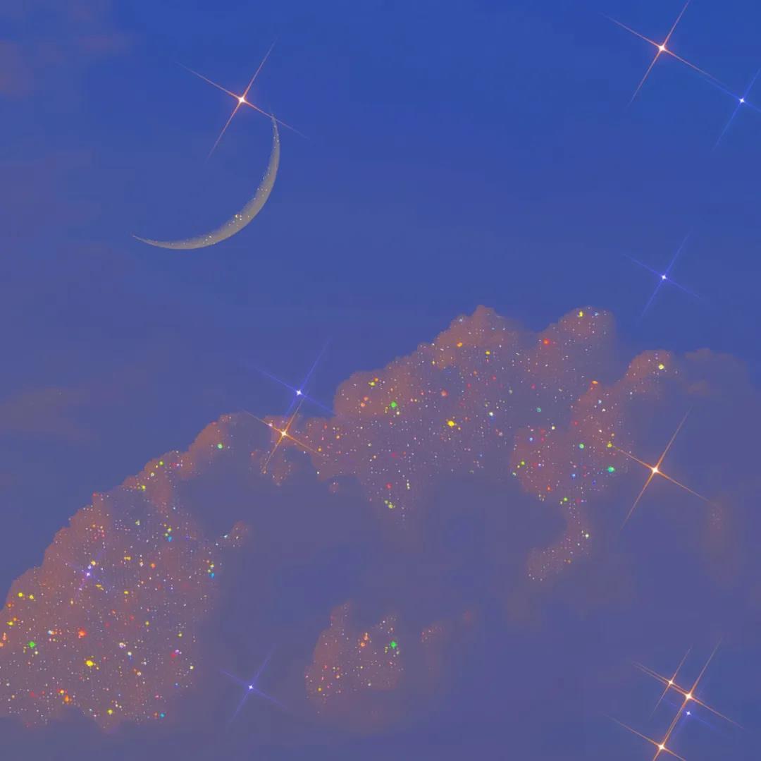月亮弯弯星星闪闪，唯美梦幻星空朋友圈壁纸图片