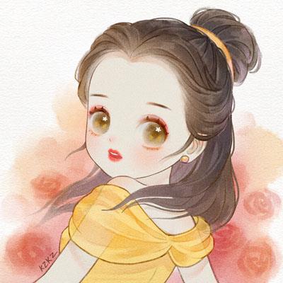 唯美迪士尼公主插画闺蜜头像，抖音迪士尼公主系列动漫Q版插画图片