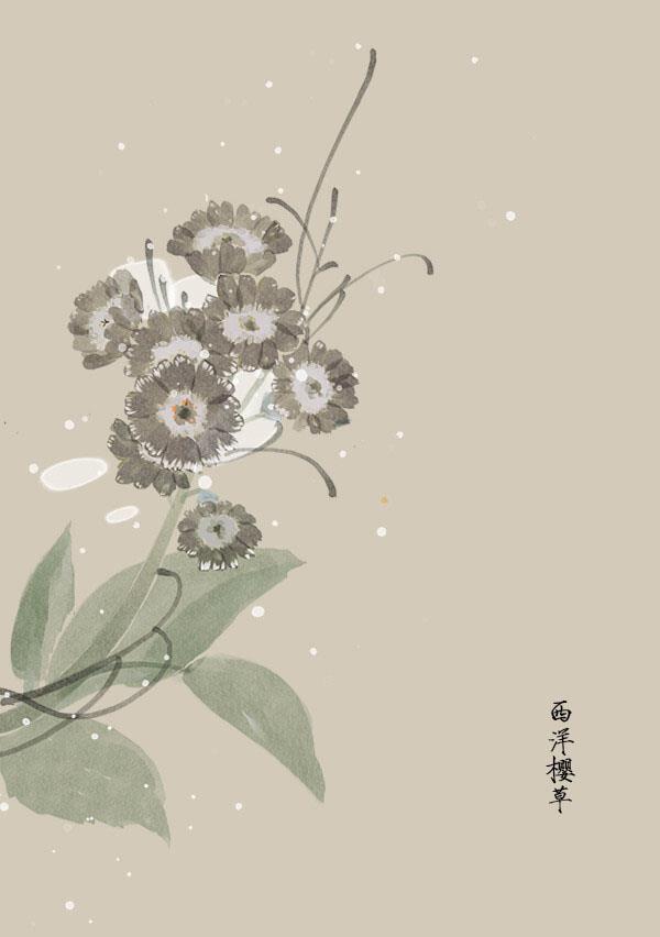 唯美中国风水墨淡雅系列微信聊天背景，淡雅古风水墨画花草图片