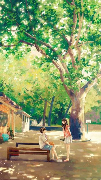 唯美情侣爱情插画手机壁纸，手绘情侣壁纸一对浪漫温馨日常图片