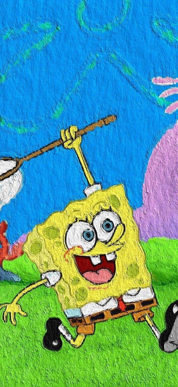 海绵宝宝可爱卡通涂鸦插画手机壁纸高清图片大