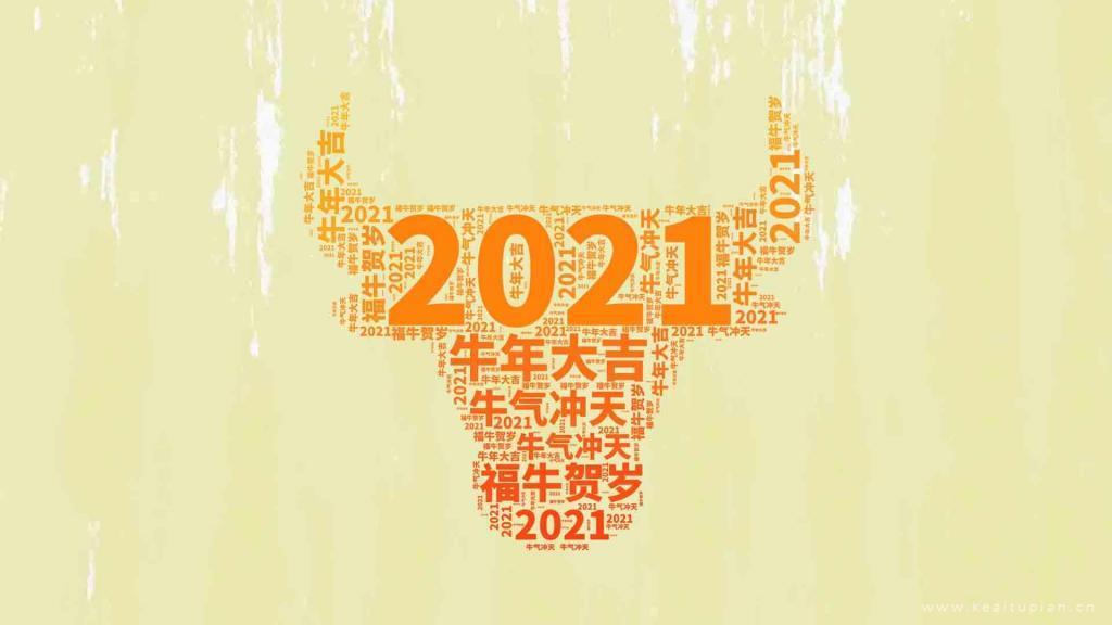 复古2021年牛年大吉桌面背景图图片