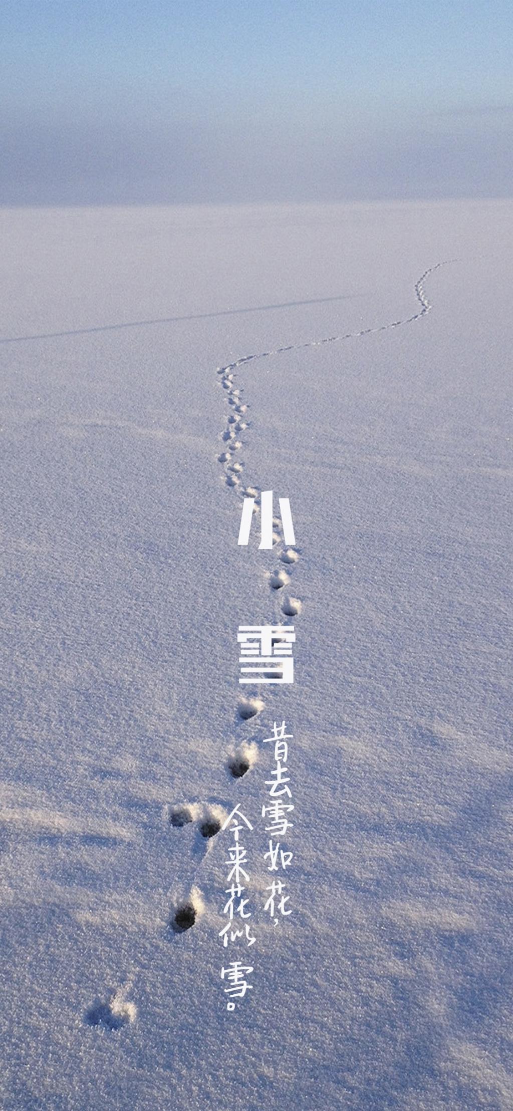超美小雪节气苍茫茫天地雪中脚印意境文字图片