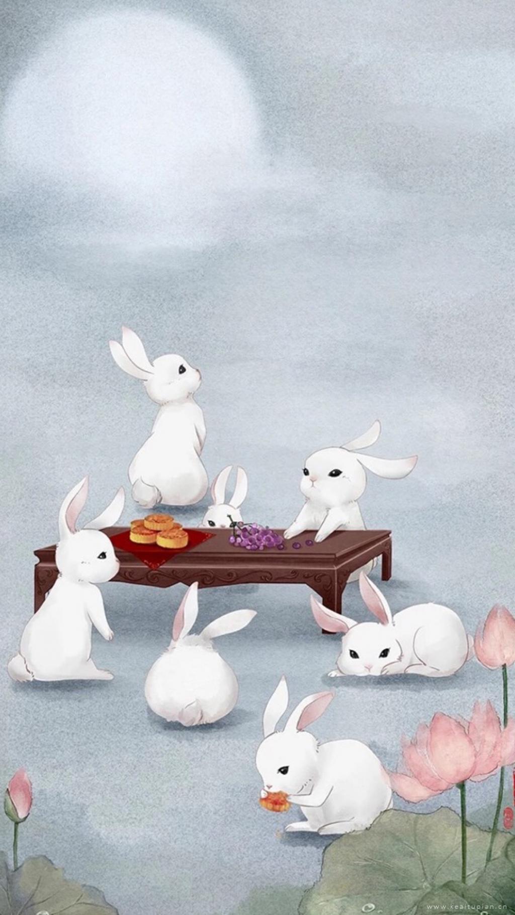 中秋主题可爱小白兔唯美高清手机壁纸图片