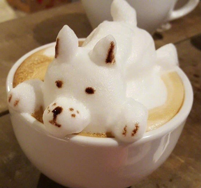 超萌超可爱的咖啡3D立体拉花卡通图片