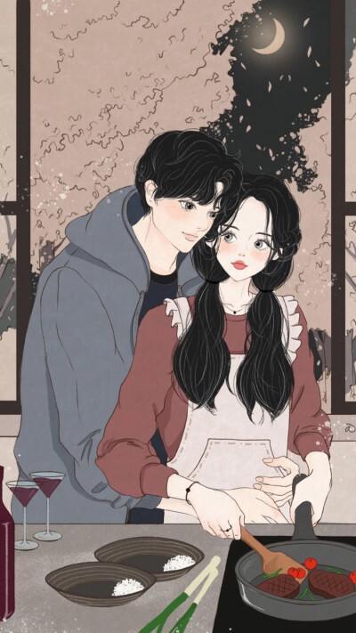 卡通情侣接吻图片壁纸 情侣头像卡通亲吻