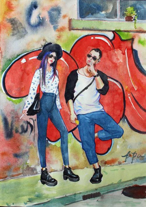 情侣水粉画图片大全 浪漫水粉画图片