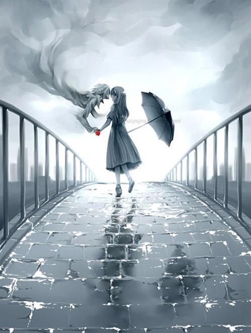 情侣雨中漫步背影图片 两个人雨中漫步背影图片