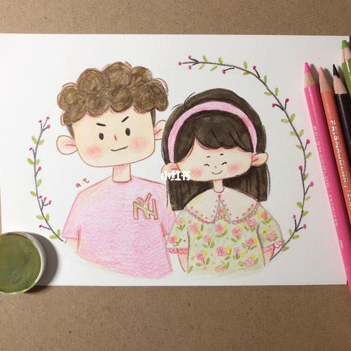 情侣彩铅画图片大全 彩铅手绘情侣头像图片