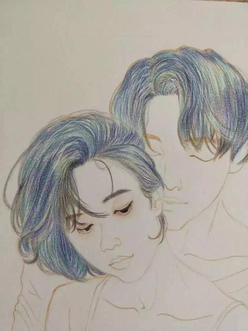 情侣彩铅画图片大全 彩铅手绘情侣头像图片