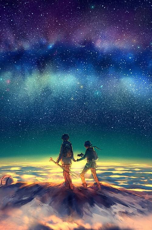 情侣看星星图片 情侣看星星看月亮图片