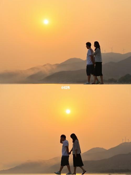情侣携手看夕阳的图片 夕阳图片情侣