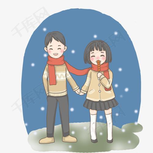 冬天情侣卡通图片 冬天情侣暖手图片卡通