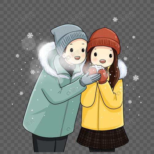 冬天情侣卡通图片 冬天情侣暖手图片卡通