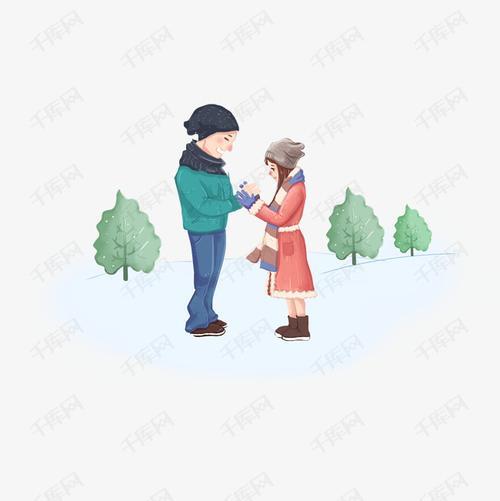 冬天情侣卡通图片 冬天情侣暖手图片卡通