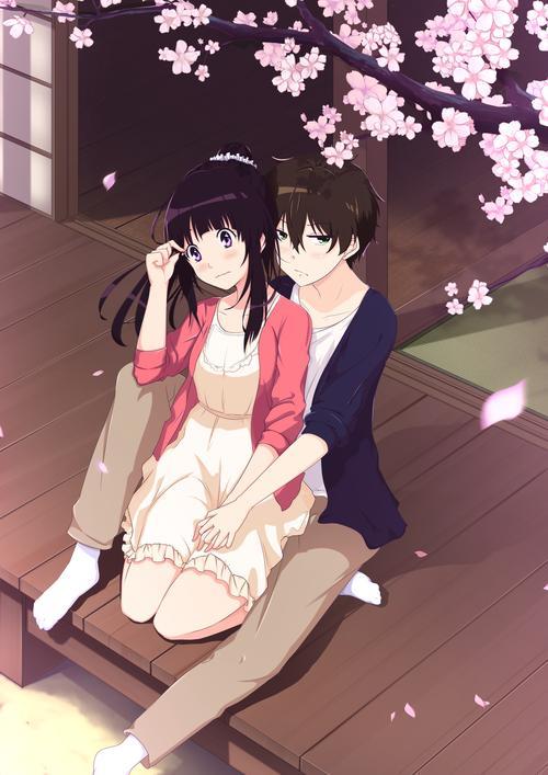 二次元情侣背景图一对 二次元情侣甜蜜背景图片