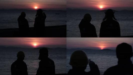 情侣看日落背影图片 情侣一起看日落的图片