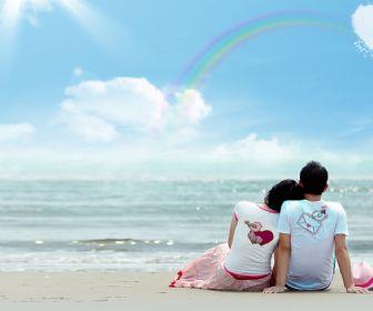 情侣看海背影图片 海边风景图片情侣背影