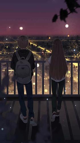 情侣背影图片动漫 情侣坐在一起的背影图片动漫的