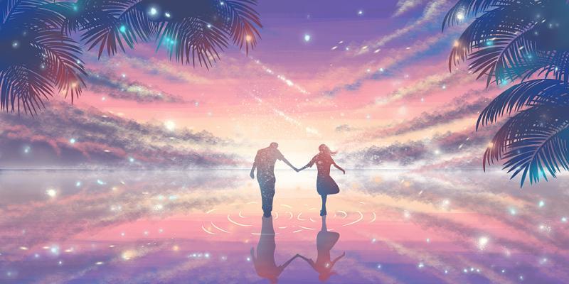 情侣背影图片动漫 情侣坐在一起的背影图片动漫的