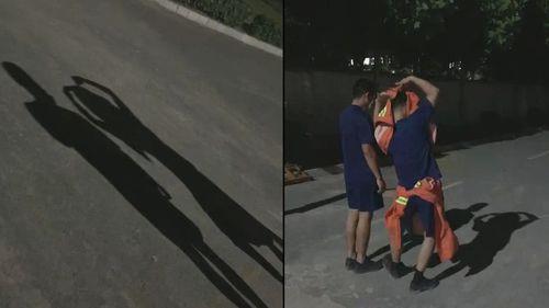 夜晚情侣牵手影子图片 夜晚情侣拥抱影子图片