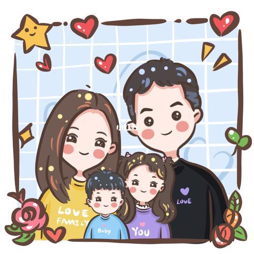 一家四口新年卡通头像 新年一家三口卡通头像