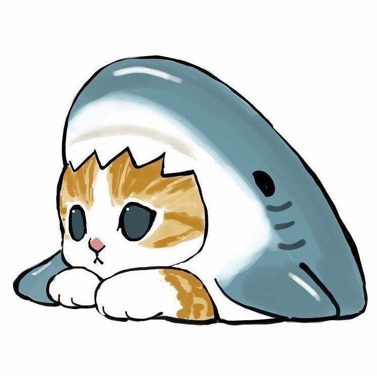 穿着鲨鱼外套的卡通猫图片头像可爱大全