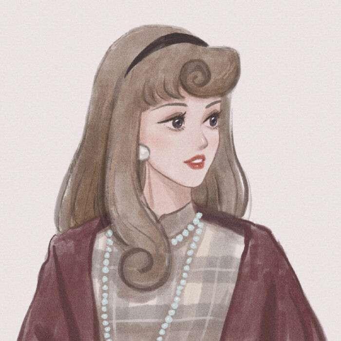 优雅好看的迪士尼公主复古旗袍风手绘头像图片